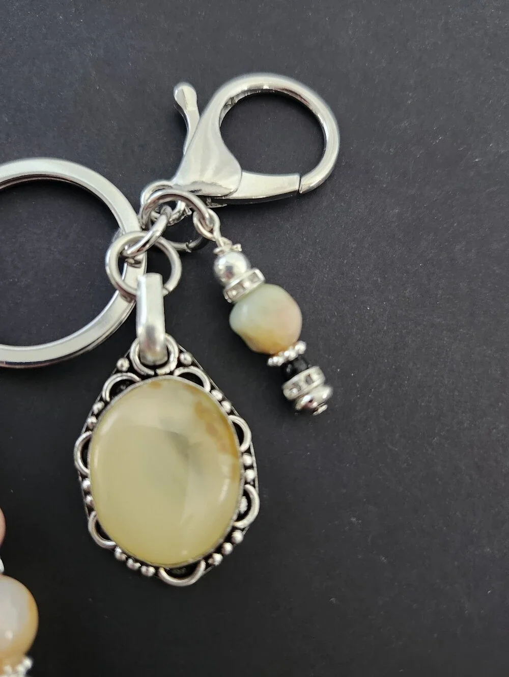 Yellow Agate 925 Frame Purse Charm or Keychain Rhodonite Granite Handcrafted